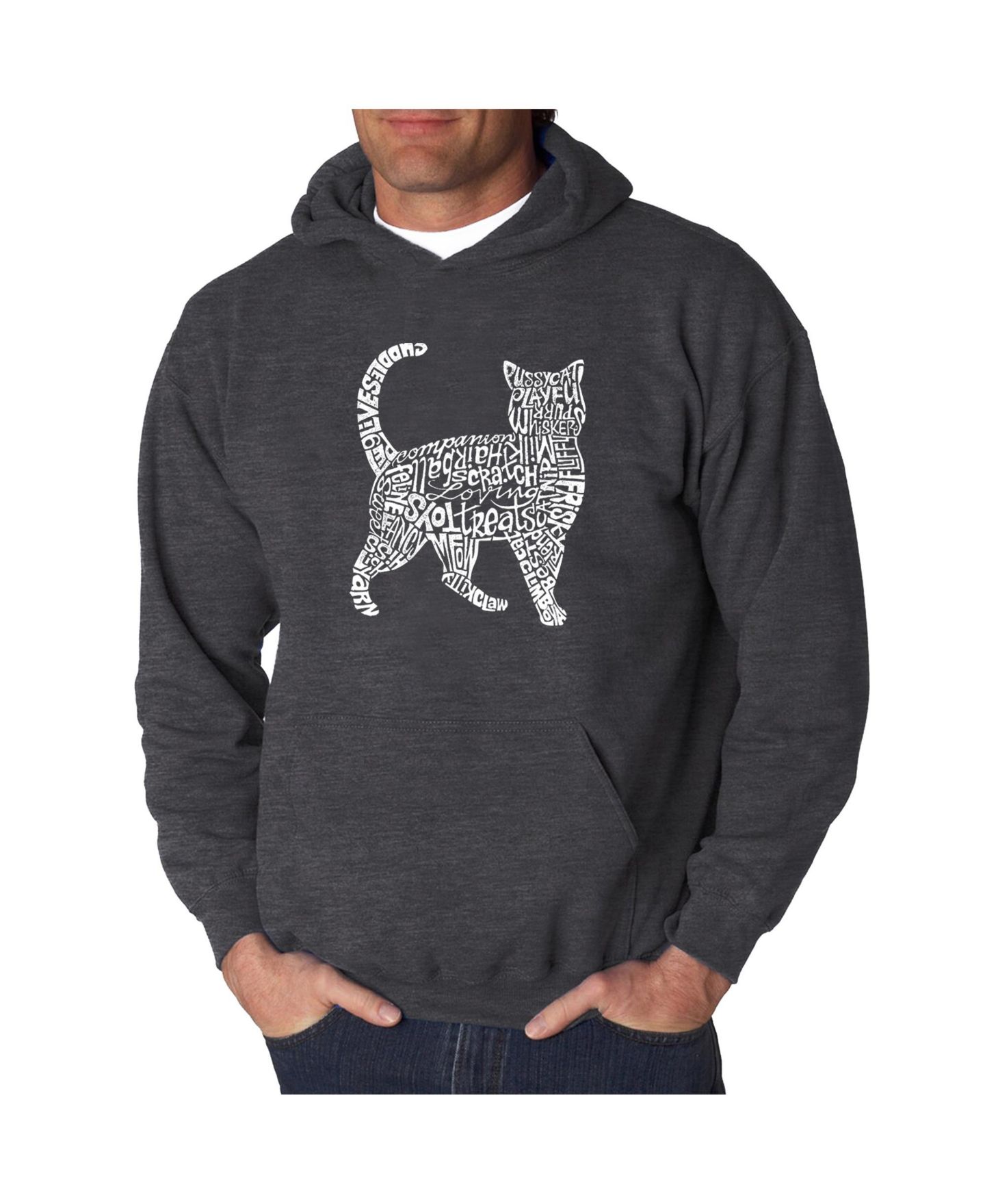 Мужское худи LA Pop Art Word Art Hooded Sweatshirt - Cat, цвет: Чёрный — фото 3