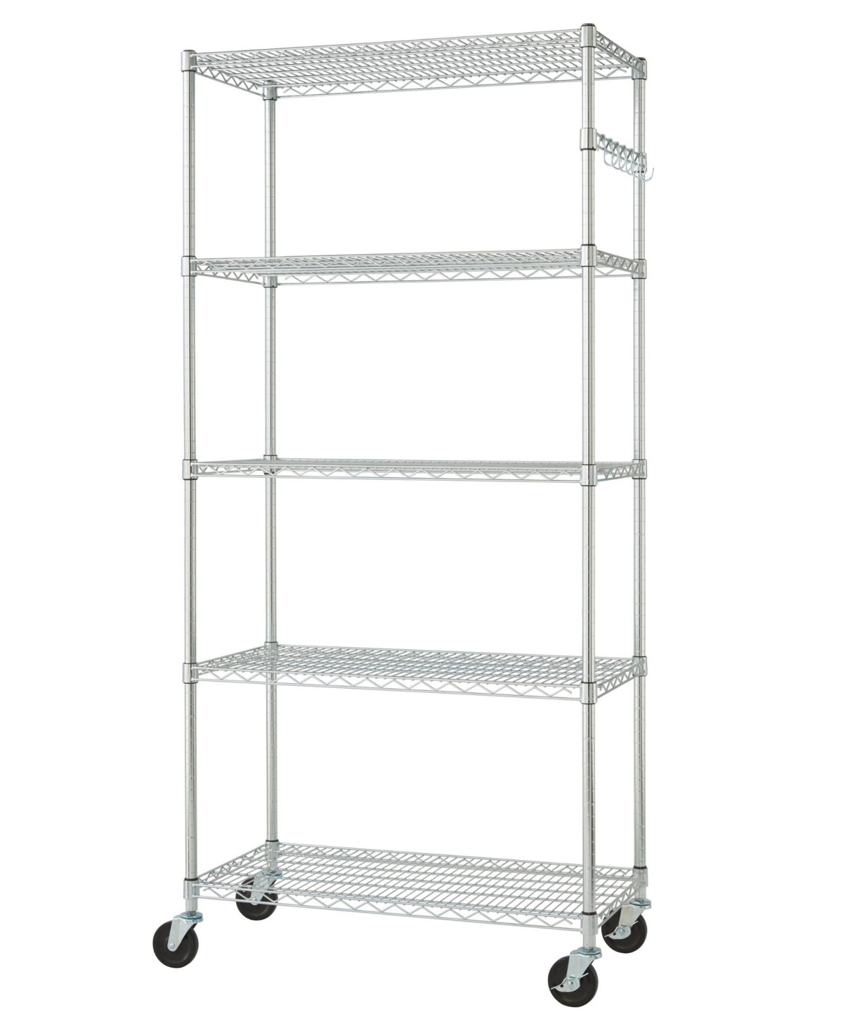 5-Tier Wire Shelving Rack Includes Wheels - Chrome