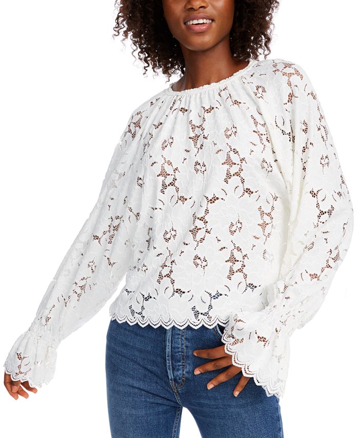 Free People Lucky Me Lace Top in Natural
