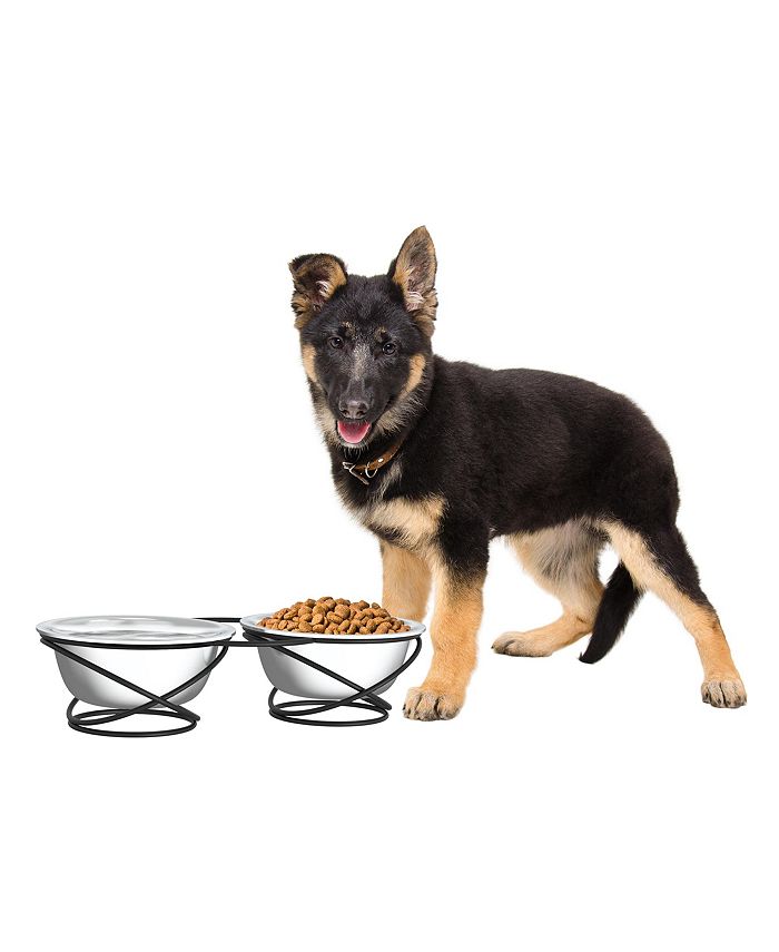 PetMaker - Stainless Steel Raised Food and Water Bowls with Decorative 3.5" Tall Stand for Dogs and Cats-2 Bowls, 40oz Each-Elevated Feeding Station by
