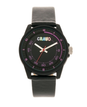 image of Crayo Unisex Jolt Black Leatherette Strap Watch 34mm