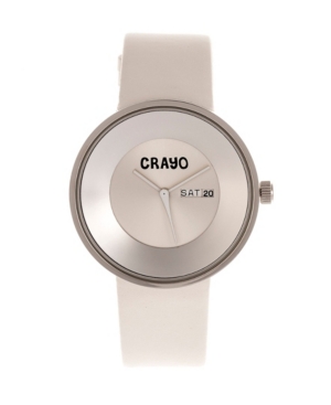 image of Crayo Unisex Button White Genuine Leather Strap Watch 40mm