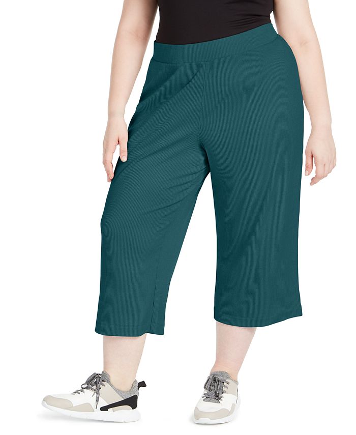 Ideology Plus Size Ribbed Culottes, Created for Macy's - Macy's