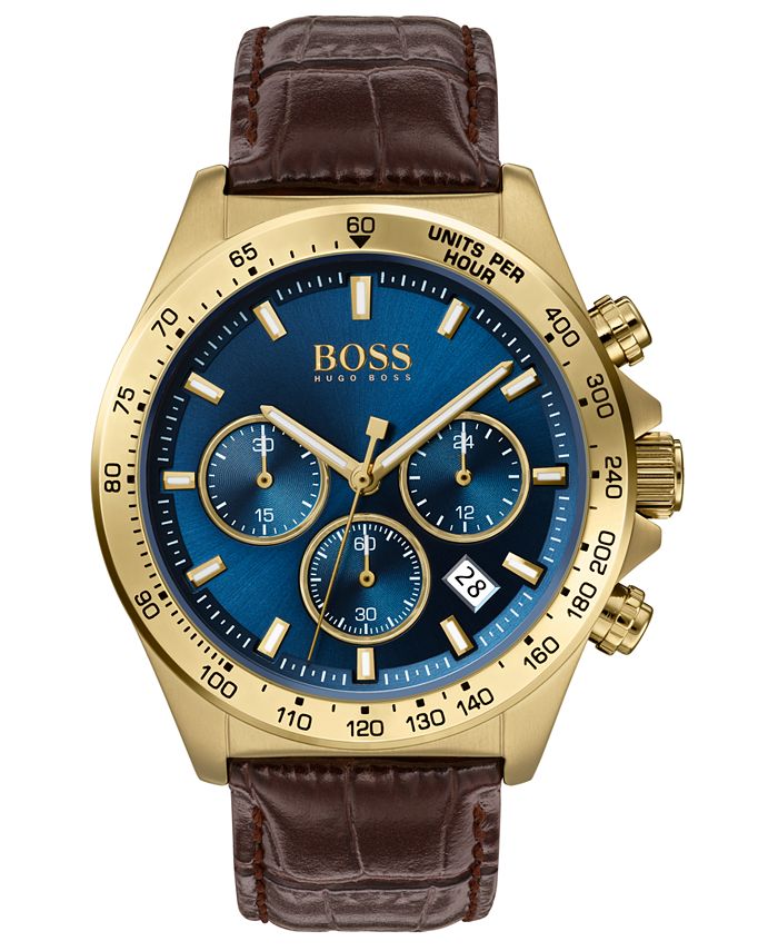 BOSS Men s Chronograph Hero Brown Leather Strap Watch 43mm Macy s