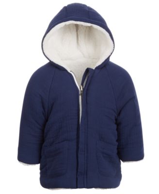 First Impressions - Baby Boys Reversible Faux Sherpa Crepe Hooded Jacket