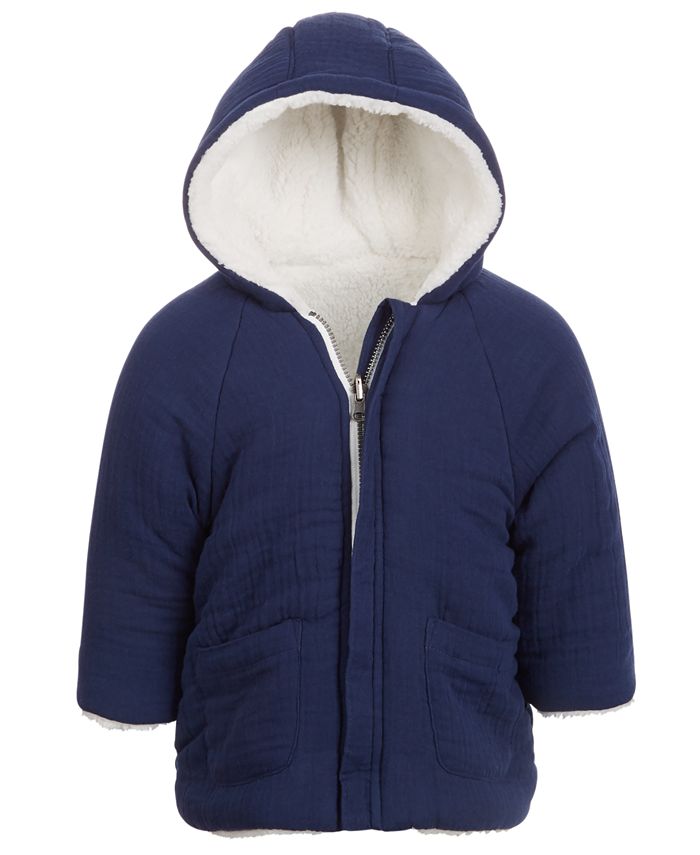 First Impressions Baby Boys Reversible Faux Sherpa Crepe Hooded Jacket ...
