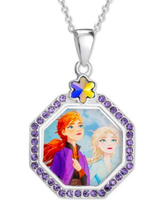 Disney - Children's Crystal Frozen Elsa & Anna Pendant Necklace in Sterling Silver, 16" + 2" Extender
