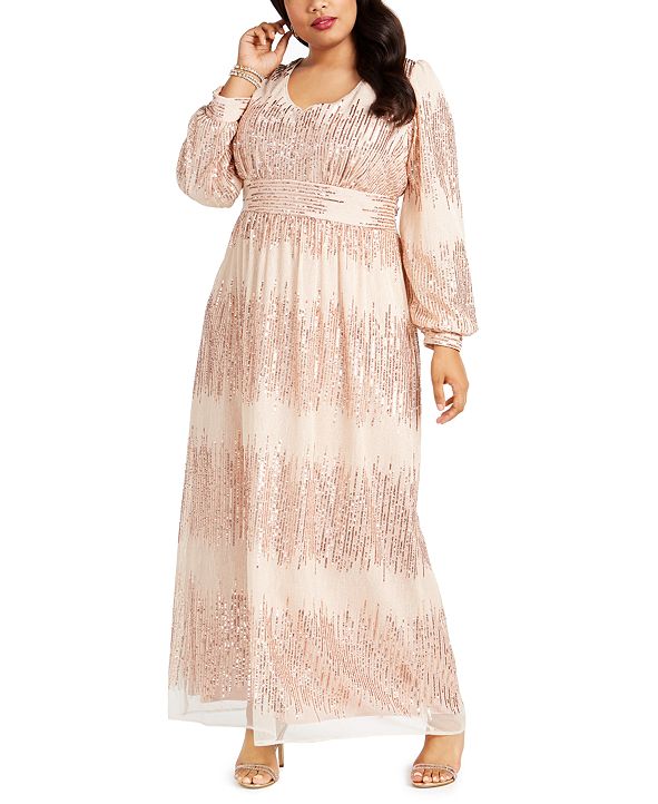 r & m richards plus size sequined godet gown