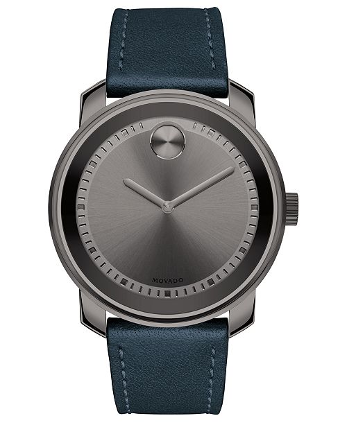 Movado Men S Swiss Bold Blue Leather Strap Watch 43mm Reviews