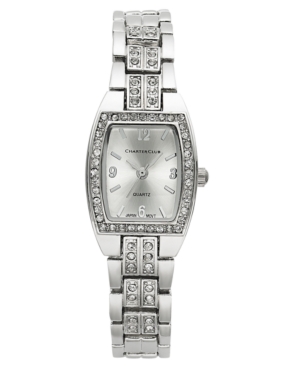 image of Charter Club Women-s Silver-Tone Crystal Bracelet Watch 28mm