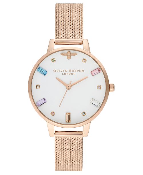 Olivia Burton Women S Rose Gold Ion Plated Stainless Steel Mesh Bracelet Watch 34mm Reviews Watches Jewelry Watches Macy S