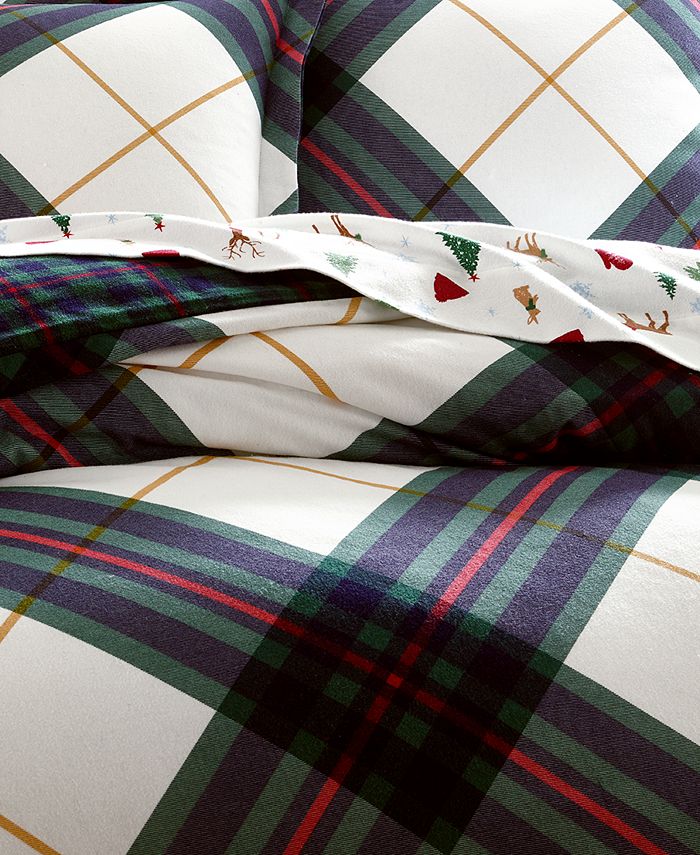 Martha Stewart Collection Winter Plaid Flannel Fullqueen Duvet Cover Created For Macys Macys 9329