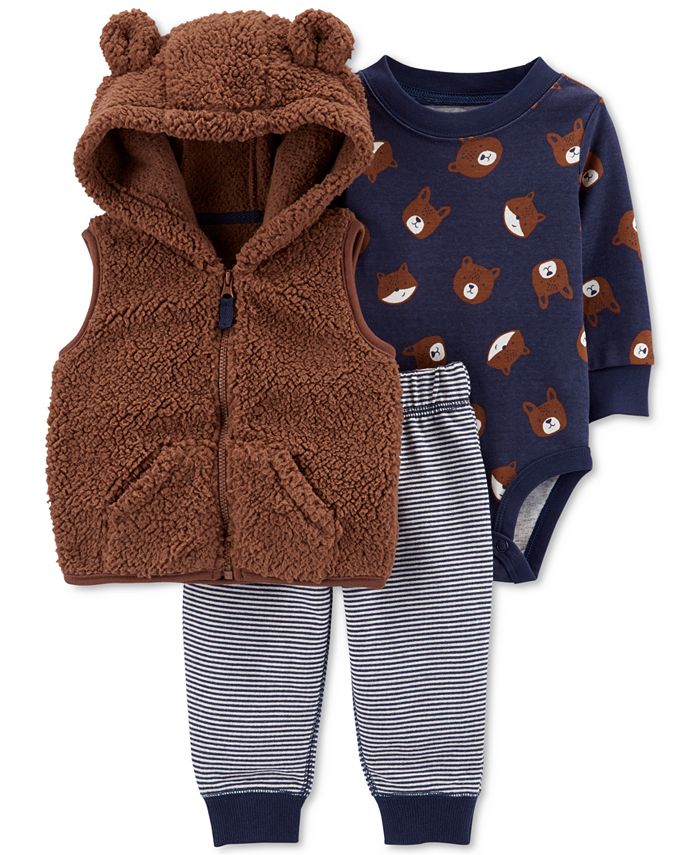Carter s Baby Boys 3 Pc. Bear Sherpa Vest Printed Bodysuit