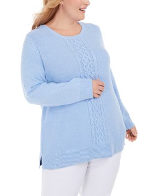 Karen Scott - Plus Size Cable-Knit Panel Sweater