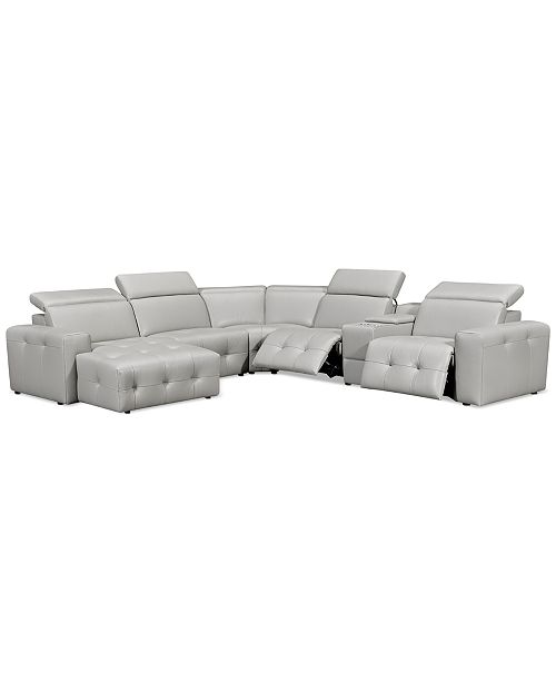 Furniture Haigan 6 Pc Leather Chaise Sectional Sofa With 2 Power