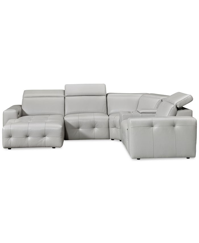 Furniture - Haigan 5-Pc. Leather Chaise Sectional Sofa with 1 Power Recliner