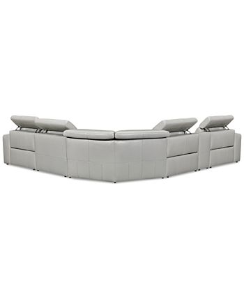Furniture - Haigan 6-Pc. Leather "L" Shape Sectional Sofa with 3 Power Recliners