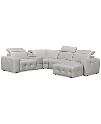 Furniture - Haigan 5-Pc. Leather Chaise Sectional Sofa with 1 Power Recliner
