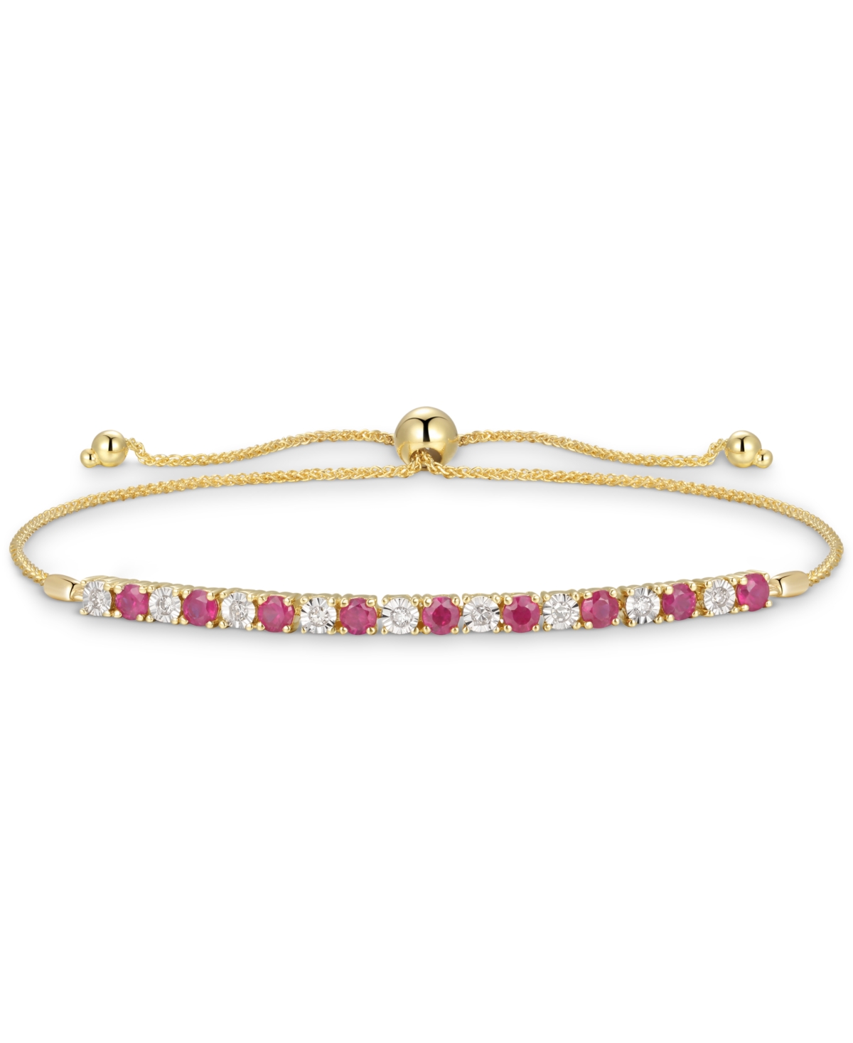 Shop Macy's Sapphire (1/2 Ct. T.w.) & Diamond (1/20 Ct. T.w.) Bolo Bracelet In 14k Gold (also Available In Ruby 
