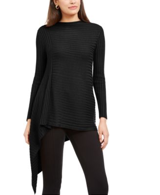 Alfani Womens Asymmetrical Striped Sweater Malbec Black Size Medium main image 0
