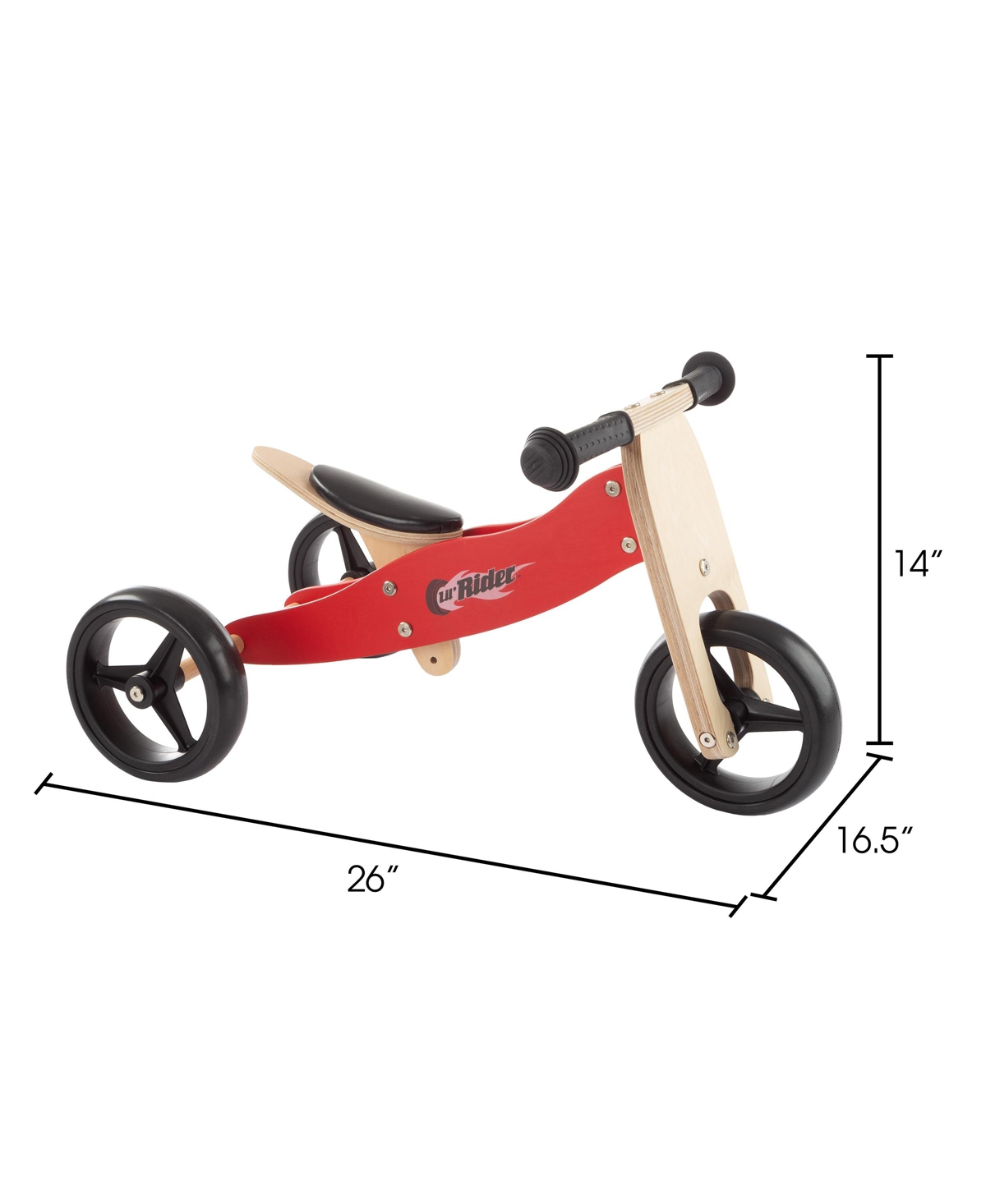 Lil' Rider 2-in-1 Wooden Balance Bike Push Tricycle In Red