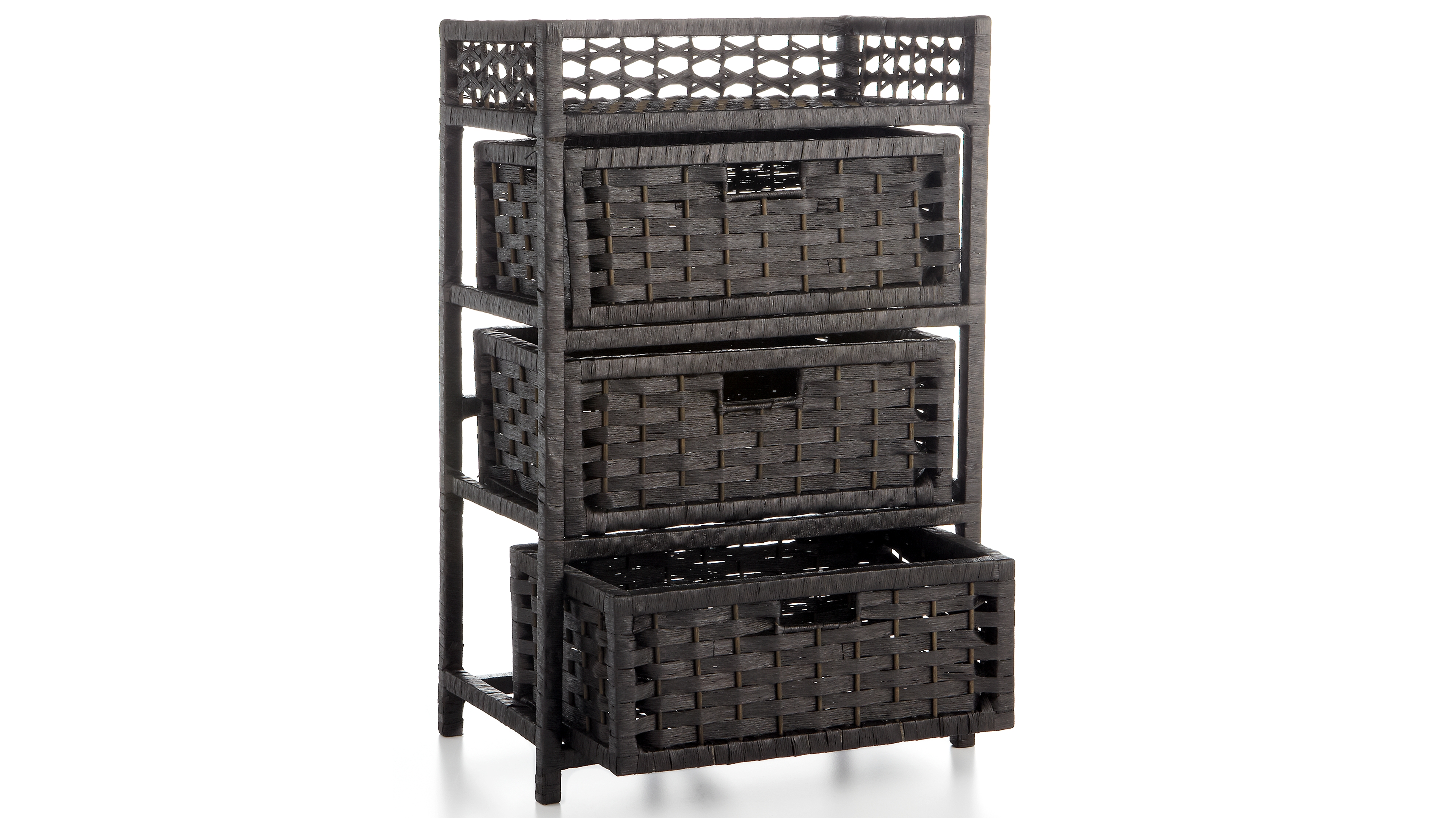 Household Essentials Woven 3 Drawer Chest with Cutout Handles, Paper Rope Stained