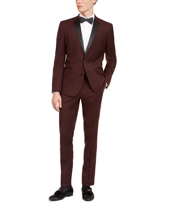 Billy London Men s Slim Fit Performance Stretch Burgundy Tuxedo