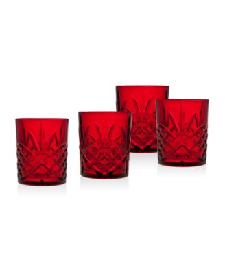 Jeannette Here's How Red and Gold Old Fashioned Glasses Set of 8 