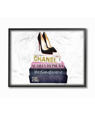 Glam Fashion Book Set Black Pump Heels Framed Giclee Art, 16" x 20"