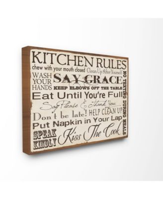 Home Decor Kitchen Rules Creme Typography Kitchen Canvas Wall Art, 24" x 30"