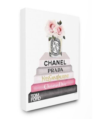 Book Stack Fashion Candle Pink Rose Canvas Wall Art, 24" x 30"