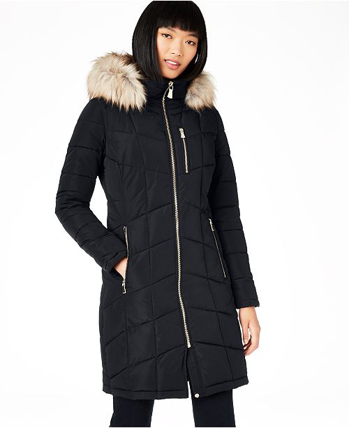 Calvin Klein Petite Faux Fur Trim Hooded Puffer Coat Created For