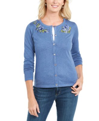 Karen Scott - Floral Embroidered Cardigan, Created For Macy's