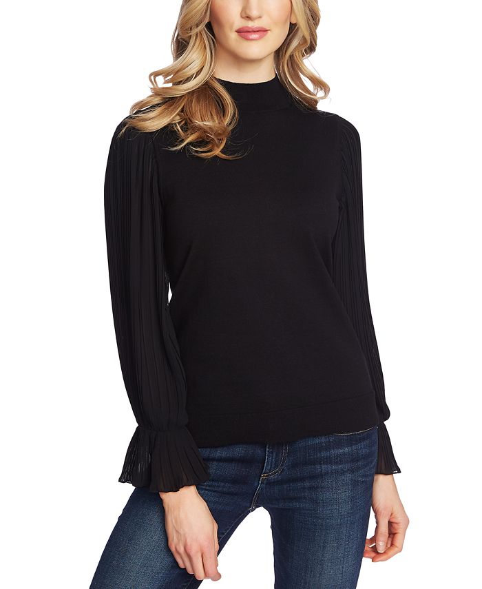 CeCe Pleated Bell-Sleeve Cotton Sweater - Macy's