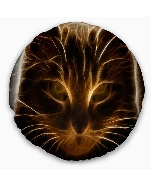 Designart Glowing Fractal Cat Illustration Animal Throw Pillow