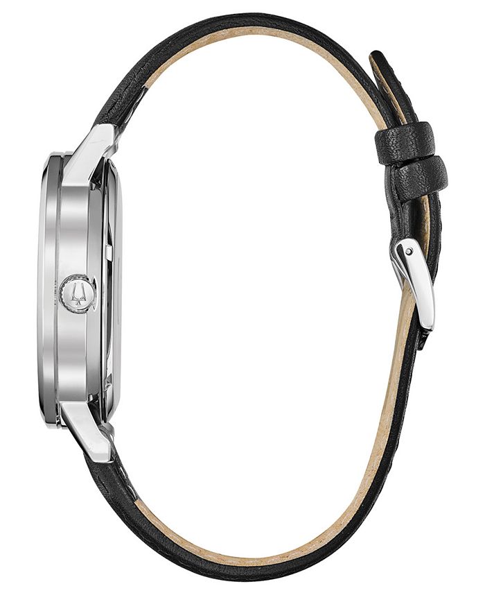 Bulova - Men's Automatic American Clipper Black Leather Strap Watch 42mm