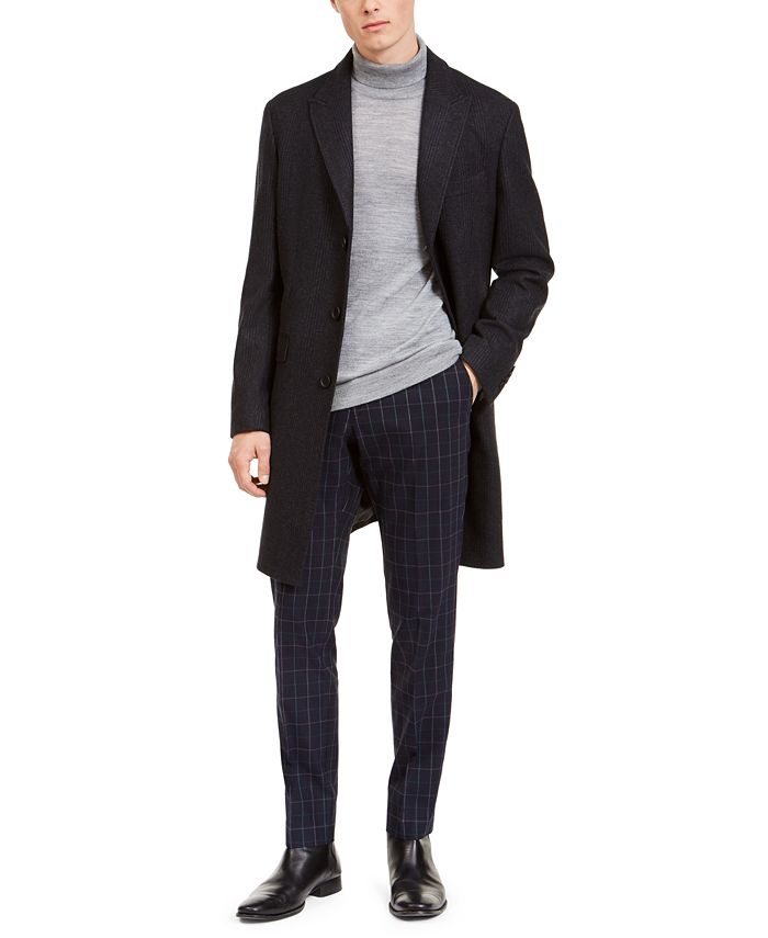 Calvin Klein Men's Malibu SlimFit Charcoal Plaid Overcoat Macy's