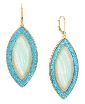 image of Trifari Gold-Tone Blue Glitter Drop Earrings