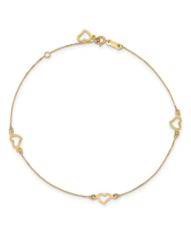 Macy's Adjustable Heart Anklet in 14k Yellow Gold & Reviews Bracelets