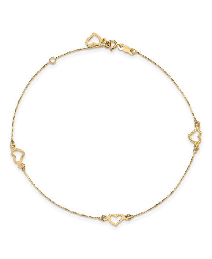 Beautiful Yellow gold 14K 14k Adjustable Heart Anklet