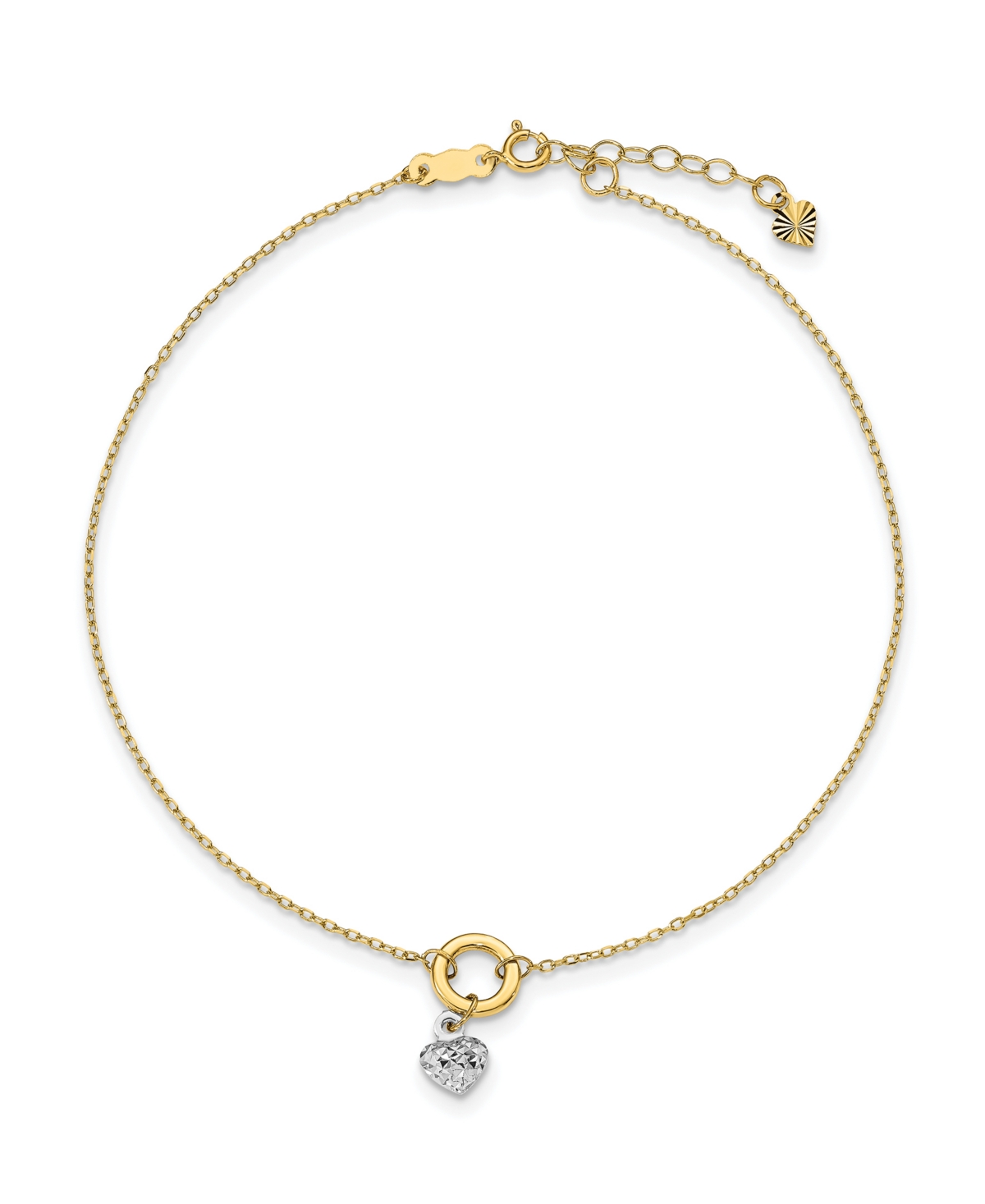 Puff Heart Anklet in 14k White and Yellow Gold - Tt Gold