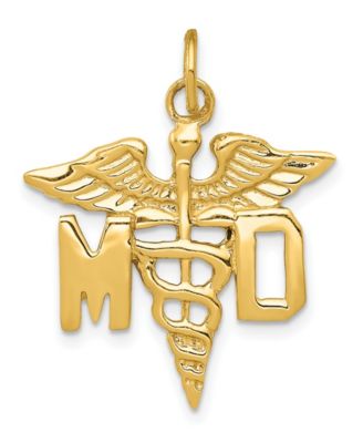 Caduceus newest Charm Pendant in 14k Yellow Gold