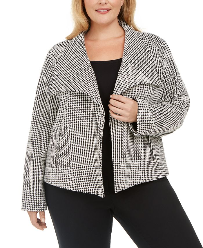 Calvin Klein Plus Size Houndstooth Wing-Collar Jacket - Macy's