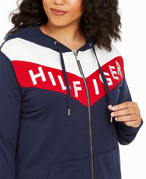 Tommy Hilfiger Women's Sport Plus Size Colorblocked Hooded Jacket Navy Size 2X