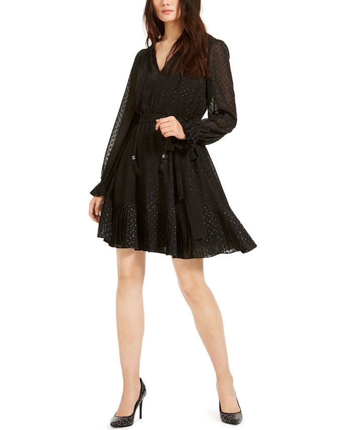 Michael Kors Embellished Sheer-Sleeve Dress - Macy's