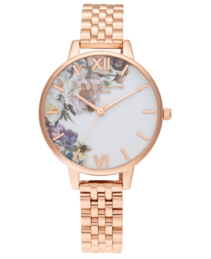 image of Olivia Burton Women-s Enchanted Garden Rose Gold-Tone Stainless Steel Bracelet Watch 34mm