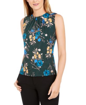 Calvin Klein - Floral-Print Pleat-Neck Top