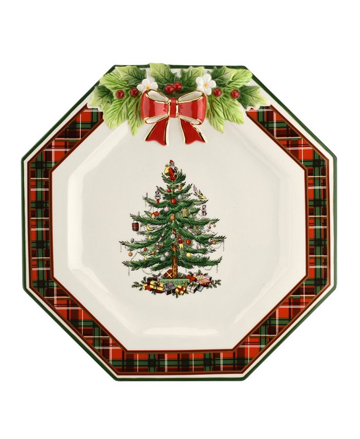 Spode Christmas Tree 11" Figural Tartan Octagonal Plate Macy's