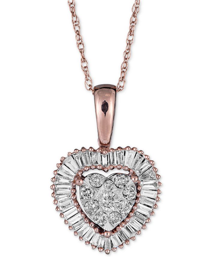 Macy's Diamond Cluster Halo Heart Pendant Necklace (1/3 ct t.w.), 16 ...