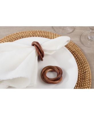Mango Wood Napkin Ring with Interlock Design, Set of 4